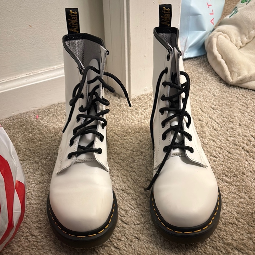 Dr. Martens White and Black Lace-Up Boots